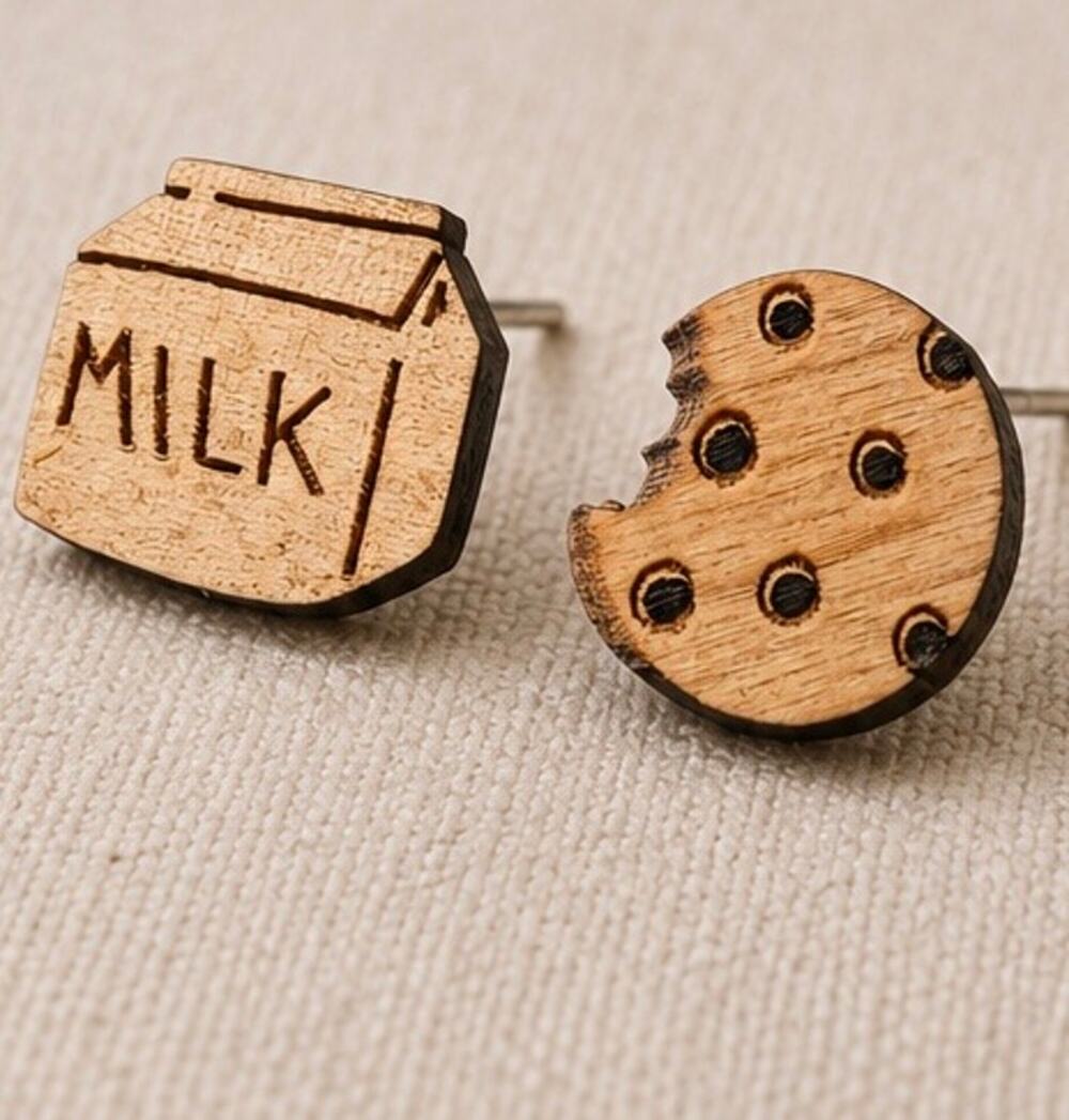 Unpossible Cuts Milk & Cookie Wooden Stud Earrings